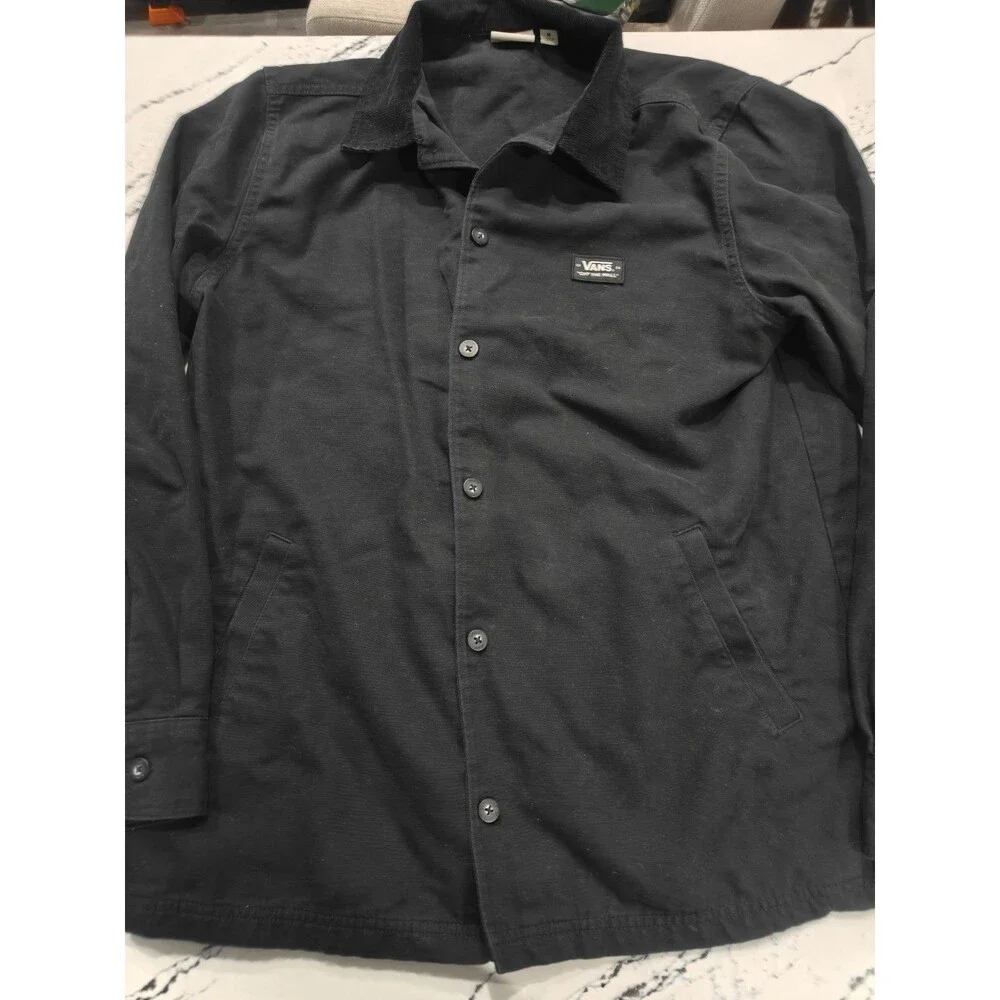 Vans Off The Wall Black Canvas Drill Chore Jacket with Corduroy Collar Medium